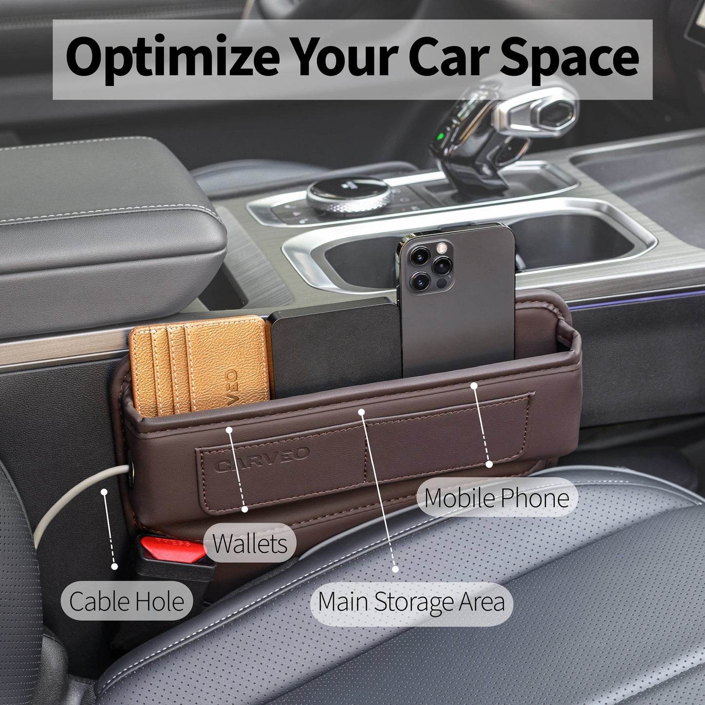 CARVEO Seat Gap Organizer – Premium Car Storage Box for Front Seats