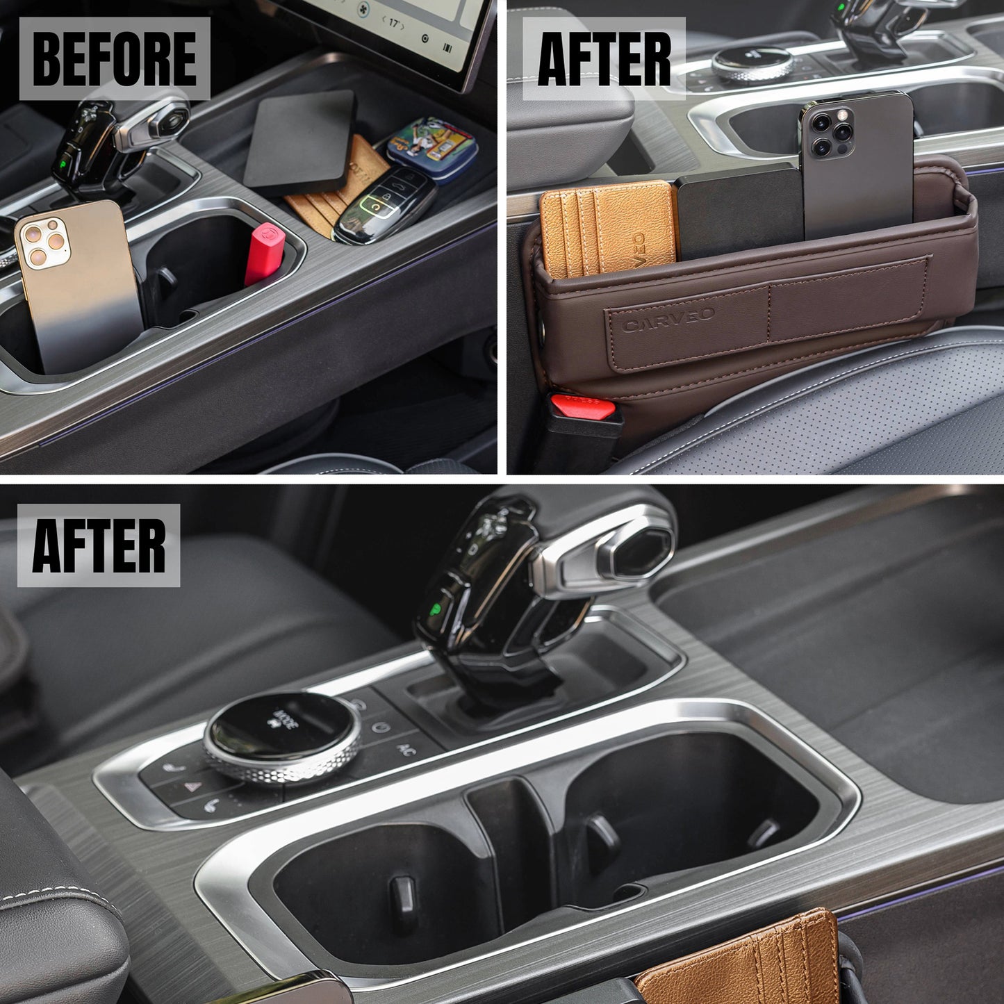 CARVEO Seat Gap Organizer – Premium Car Storage Box for Front Seats