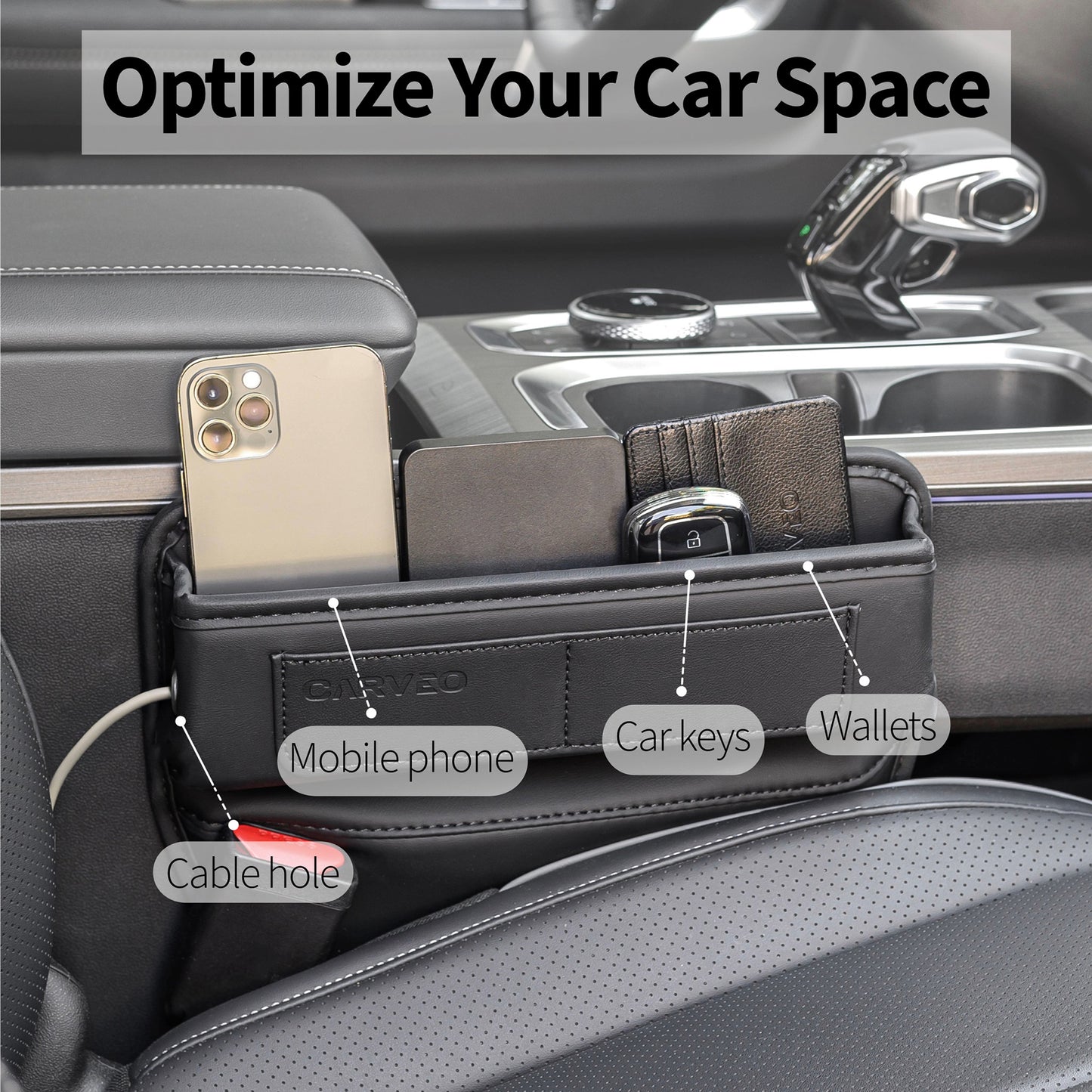 CARVEO Seat Gap Organizer – Premium Car Storage Box for Front Seats